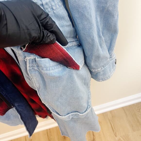 Free People Days to Come Denim Parka Coat Faux Fur Collar  Size M New - Picture 14 of 14